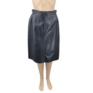 Lotus Vintage Black Leather Midi Skirt